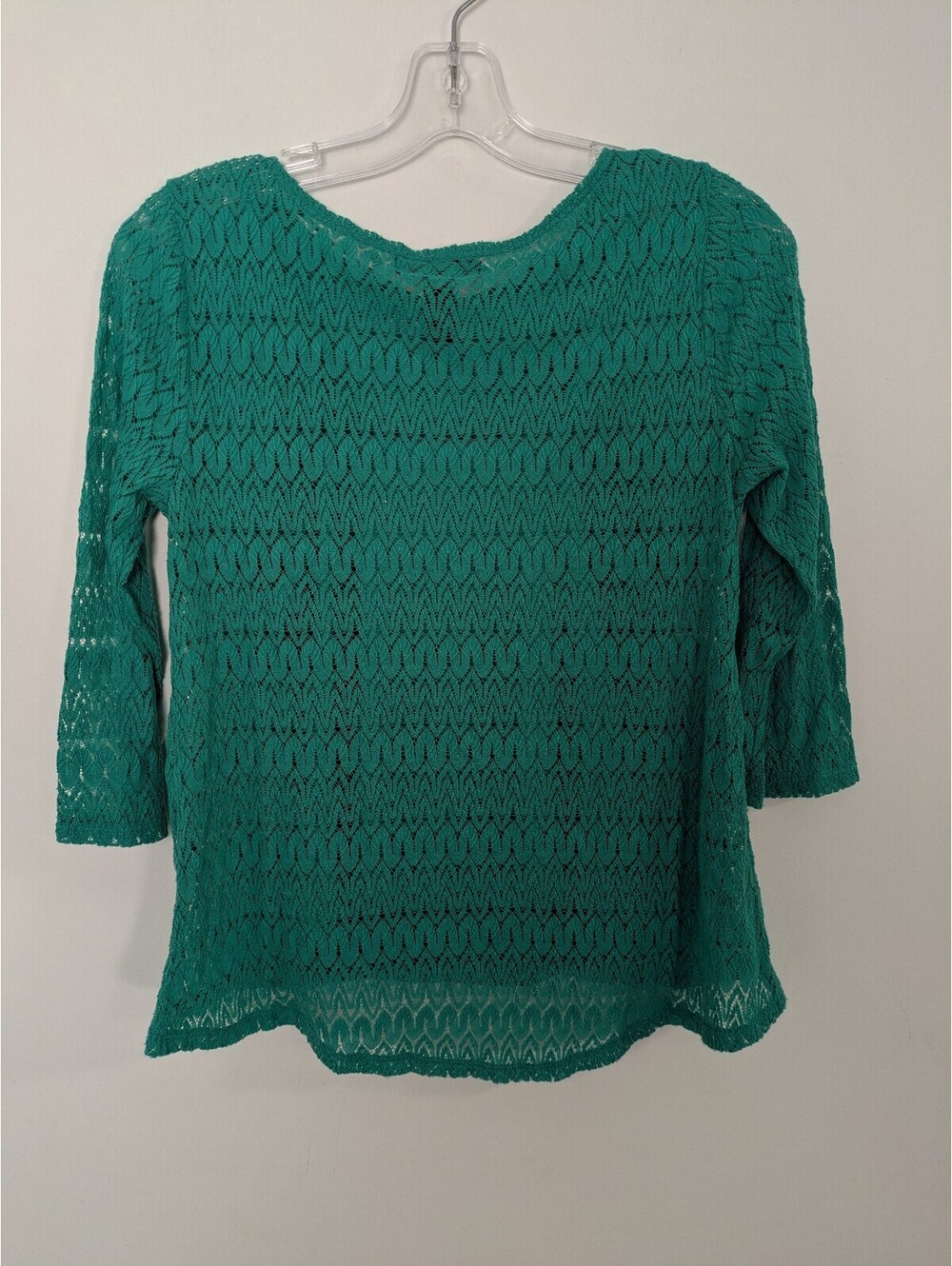 Style & Co. Petite Emerald Green Lace Blouse – Size PS 3/4 Sleeve Crochet Top
